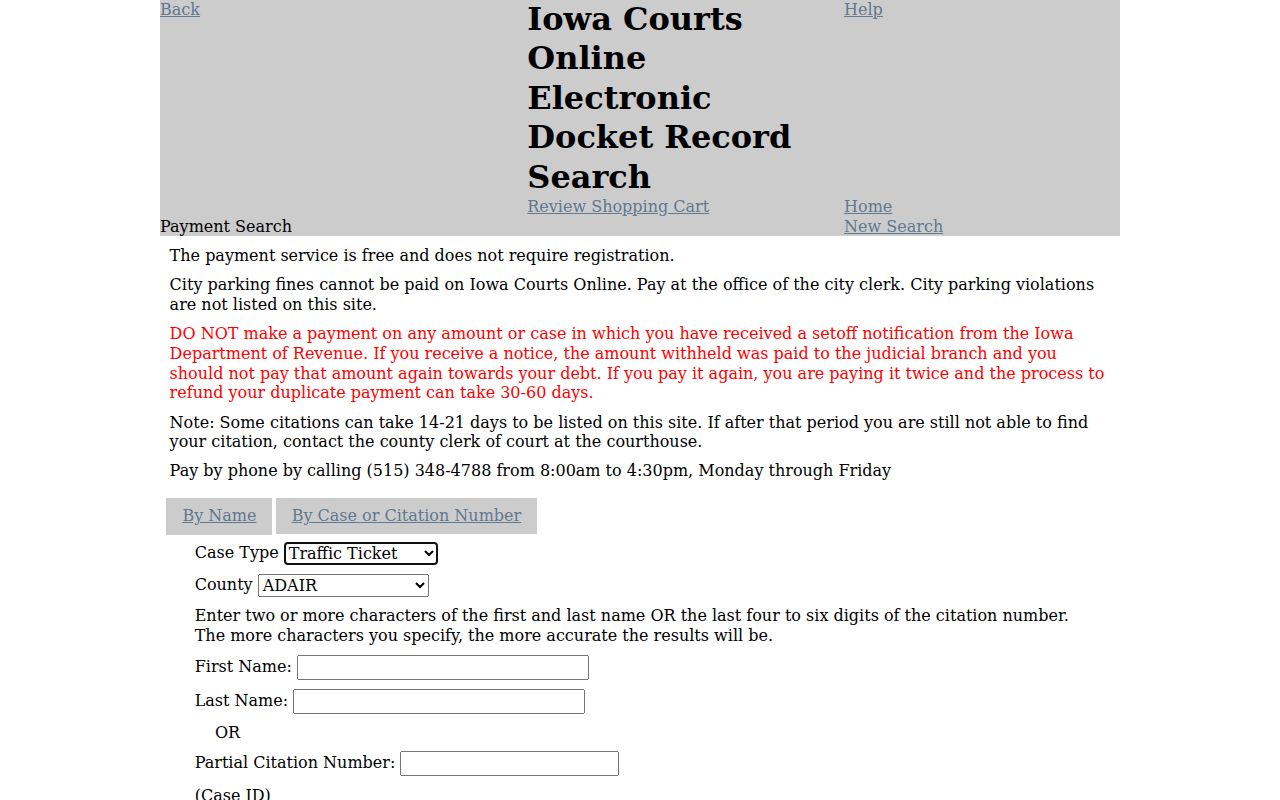 Buchanan County warrant check and Iowa court ePayment interface