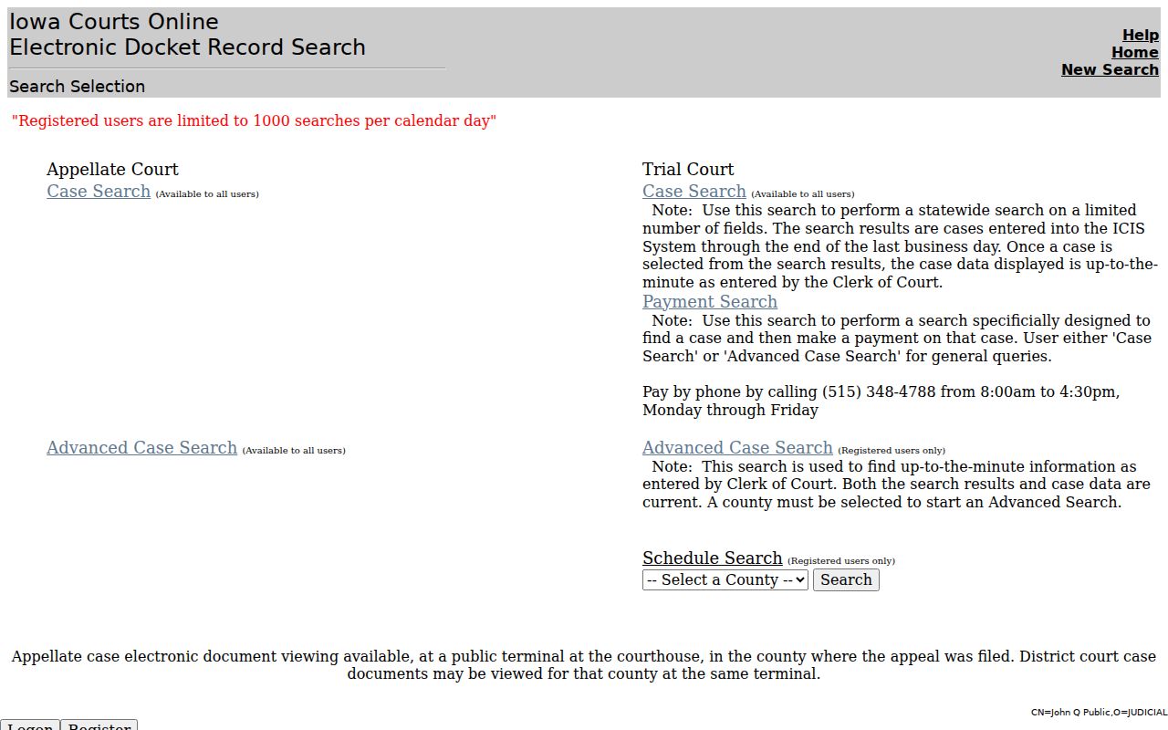 Buchanan County warrant check through Iowa Courts Online public case search