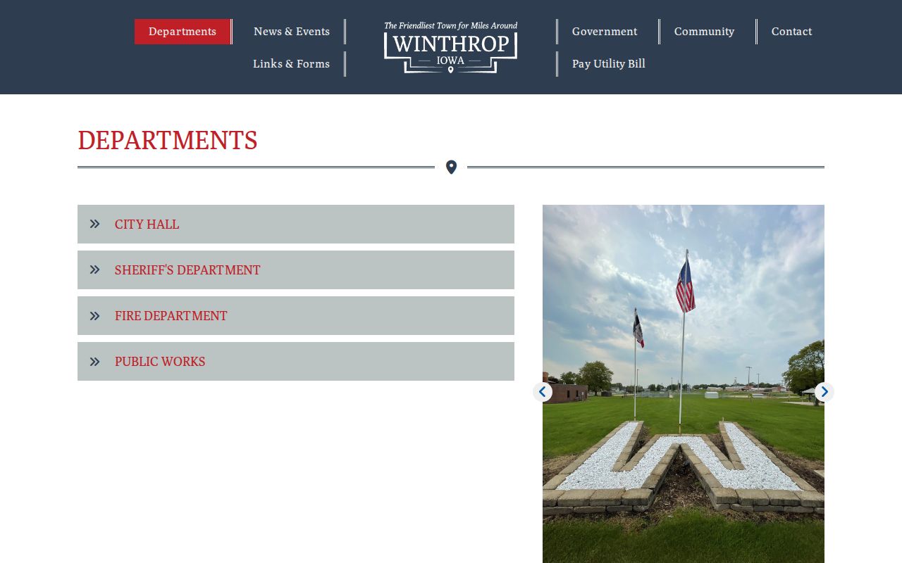 Winthrop official departments page with City Hall and Sheriff contacts